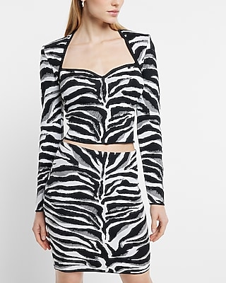 Zebra Print Sweetheart Neckline Padded Shoulder Sweater