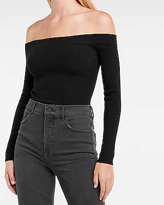 body contour high compression off the shoulder sweater