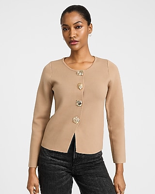 Ribbed Scalloped Novelty Button Short Sleeve Polo Sweater | Express