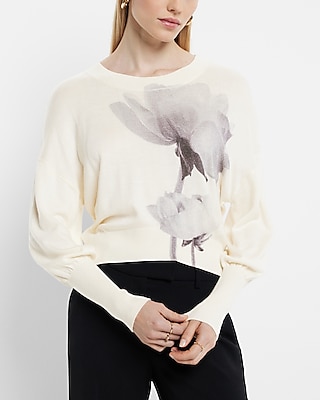 Silk-blend Floral Print Balloon Sleeve Sweater | Express