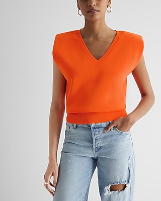 V-Neck Padded Shoulder Sweater Vest