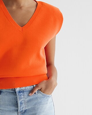 V-Neck Padded Shoulder Sweater Vest