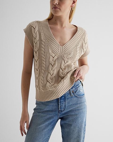 Beige cable knit sweater vest