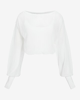 Sheer Off The Shoulder Dolman Sleeve Cropped Sweater