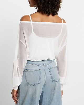 Sheer Off The Shoulder Dolman Sleeve Cropped Sweater