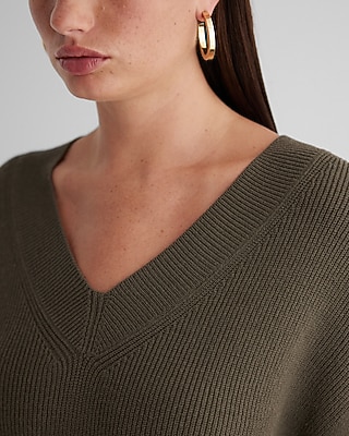 Ribbed V-Neck Short Sleeve Oversized Sweater - image 2