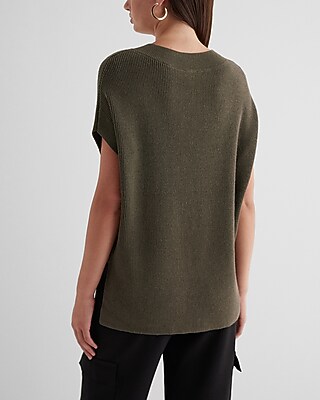 Ribbed V-Neck Short Sleeve Oversized Sweater - image 4