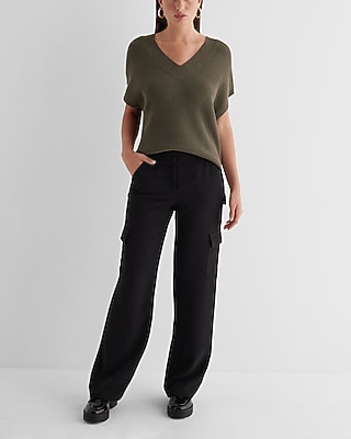 Ribbed V-Neck Short Sleeve Oversized Sweater - image 5