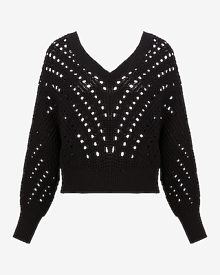 POINTELLE VEE CROPPED DOLMAN 9613106:PITCH BLACK:M