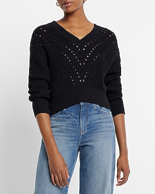 POINTELLE VEE CROPPED DOLMAN 9613106:PITCH BLACK:M