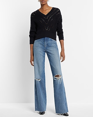 POINTELLE VEE CROPPED DOLMAN 9613106:PITCH BLACK:M