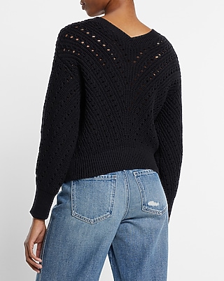 POINTELLE VEE CROPPED DOLMAN 9613106:PITCH BLACK:M