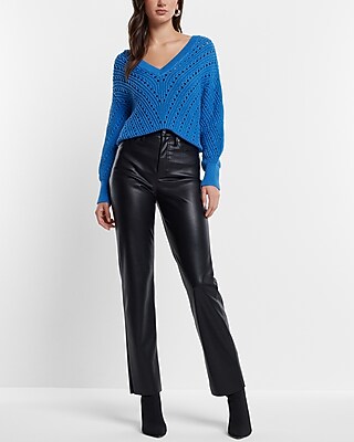 Open Stitch Double V-Neck Dolman Sleeve Sweater