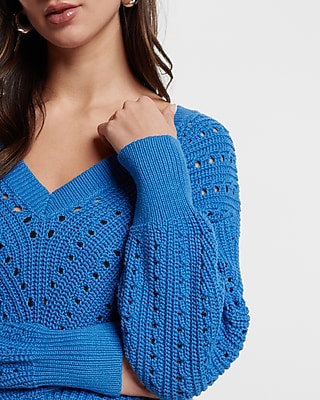Open Stitch Double V-Neck Dolman Sleeve Sweater