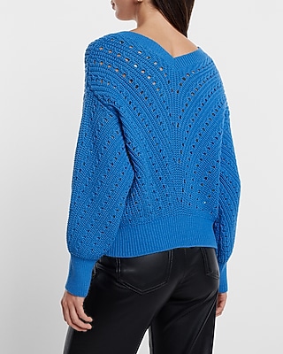 Open Stitch Double V-Neck Dolman Sleeve Sweater