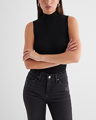 Silky Soft Fitted Ribbed Mock Neck Sweater Tank