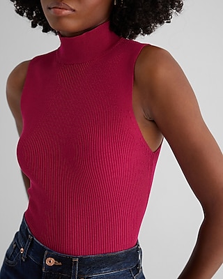 Silky Soft Fitted Ribbed Mock Neck Sweater Tank