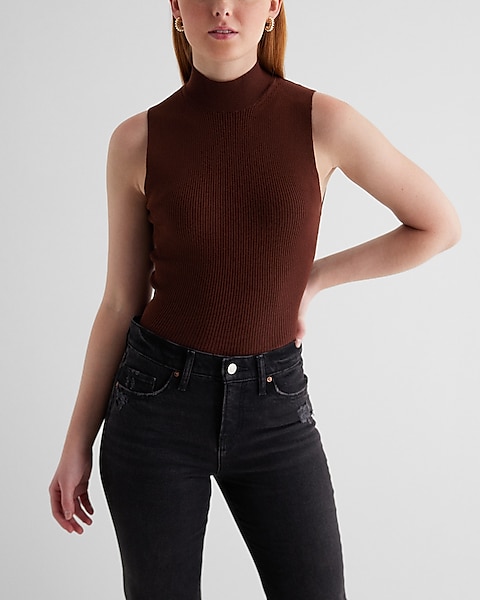Silky Soft Fitted Ribbed Mock Neck Sweater Tank | Express