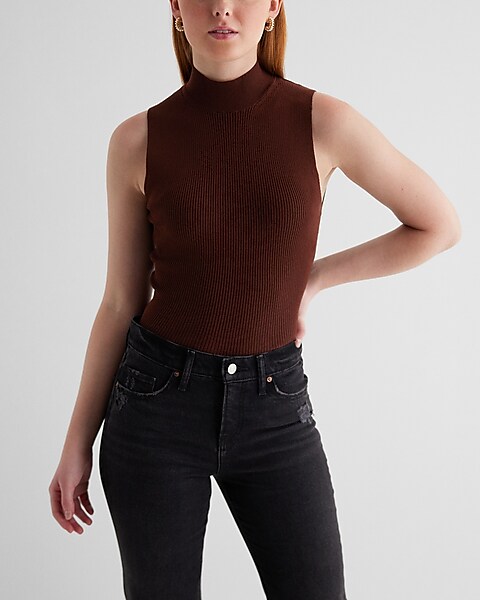 Silky Soft Fitted Ribbed Mock Neck Sweater Tank