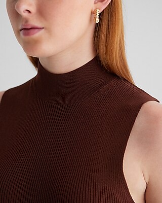 Silky Soft Fitted Ribbed Mock Neck Sweater Tank