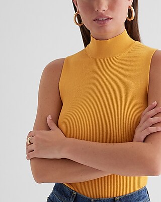 Silky Soft Fitted Ribbed Mock Neck Sweater Tank