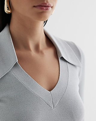 Silky Soft Fitted V-Neck Polo Sweater