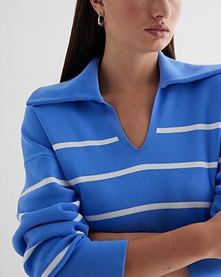 Relaxed Striped V-Neck Polo Sweater