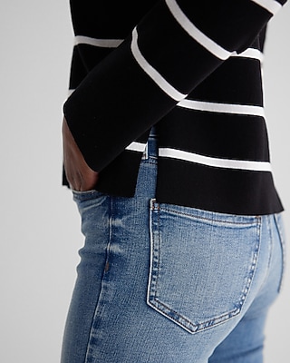 Relaxed Striped V-Neck Polo Sweater