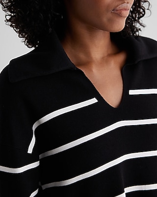 Relaxed Striped V-Neck Polo Sweater