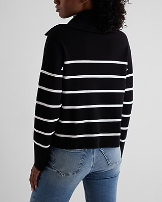 Relaxed Striped V-Neck Polo Sweater