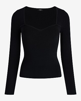 Ribbed Sweetheart Neckline Long Sleeve Sweater