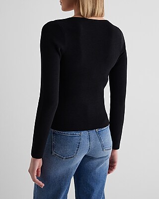 Ribbed Sweetheart Neckline Long Sleeve Sweater