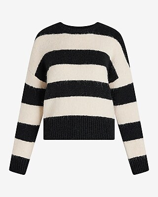 Striped Fuzzy Knit Crew Neck Sweater