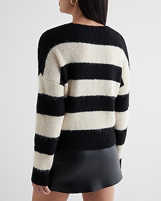 Striped Fuzzy Knit Crew Neck Sweater