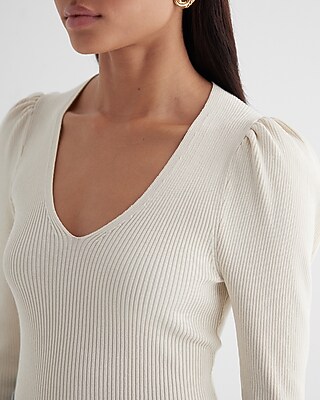 Silky Soft Fitted Puff Sleeve Novelty Button Sweater | Express