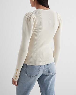 Silky Soft Fitted Puff Sleeve Novelty Button Sweater | Express