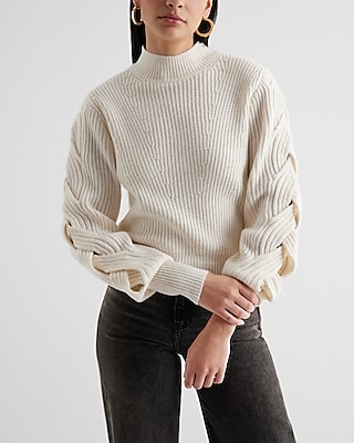 Long-Sleeve Mock-Neck Sweater with Braided Heart