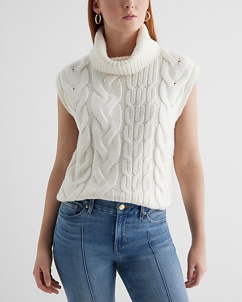Chunky Lace Up Cable Knit Sweater Tank Top