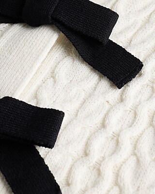 Cable Knit Double Bow Short Sleeve Cardigan | Express