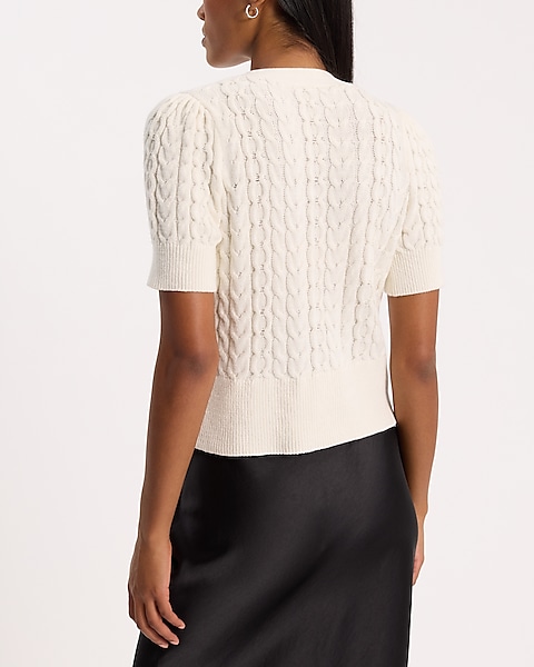 Cable Knit Double Bow Short Sleeve Cardigan | Express Cable Knit Double Bow Short Sleeve Cardigan | Express