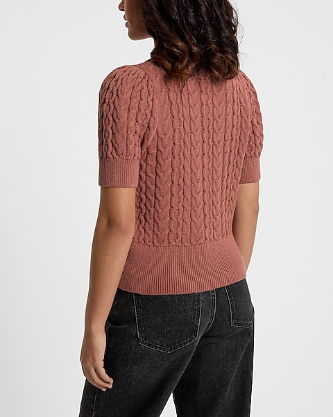 Cable Knit Double Bow Short Sleeve Cardigan | Express Cable Knit Double Bow Short Sleeve Cardigan | Express
