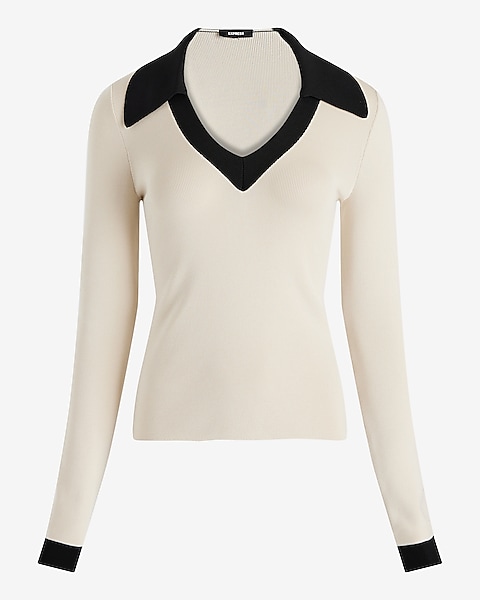 Silky Soft Tipped Fitted V-neck Polo Sweater