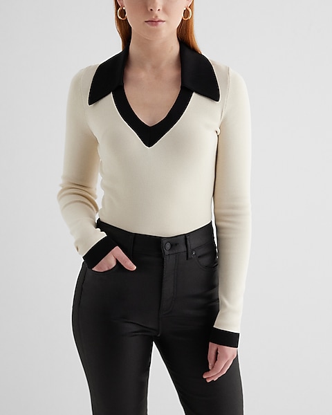 Silky Soft Fitted Tipped V-neck Polo Sweater