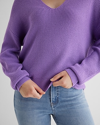 Relaxed Ribbed V-Neck Sweater
