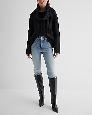 Ribbed Cowl Neck Sweater