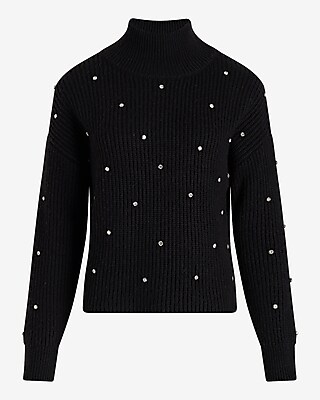 Reversible Embellished Mock Neck Crossover Sweater