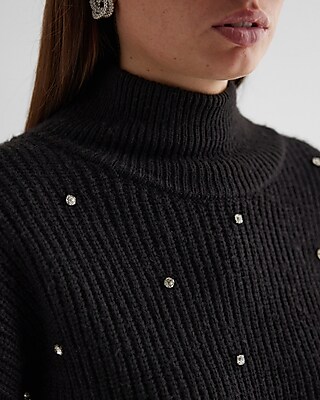 Reversible Embellished Mock Neck Crossover Sweater