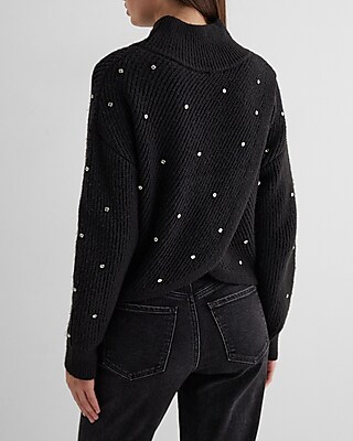 Reversible Embellished Mock Neck Crossover Sweater