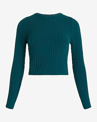 Fitted Ribbed Plush Knit Crew Neck Sweater