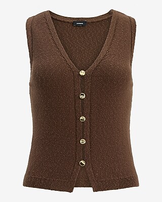 V-Neck Gold Button Front Cutaway Sweater Vest